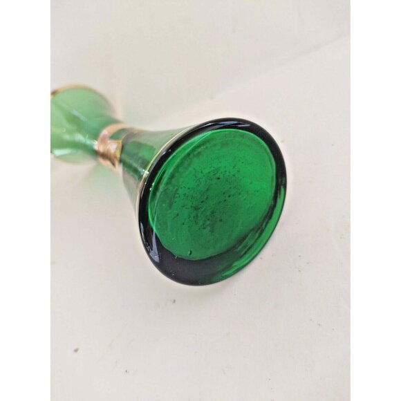 Bohemia Art Glass Vase Hand Blown - Gold Gilded- Enamel Florals 7" Tall - Picture 8 of 11